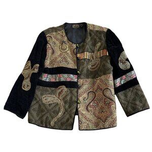Julia Kin Womens Sz L VTG Y2K Style Tapestry Jacket W/ Beaded Button Detail